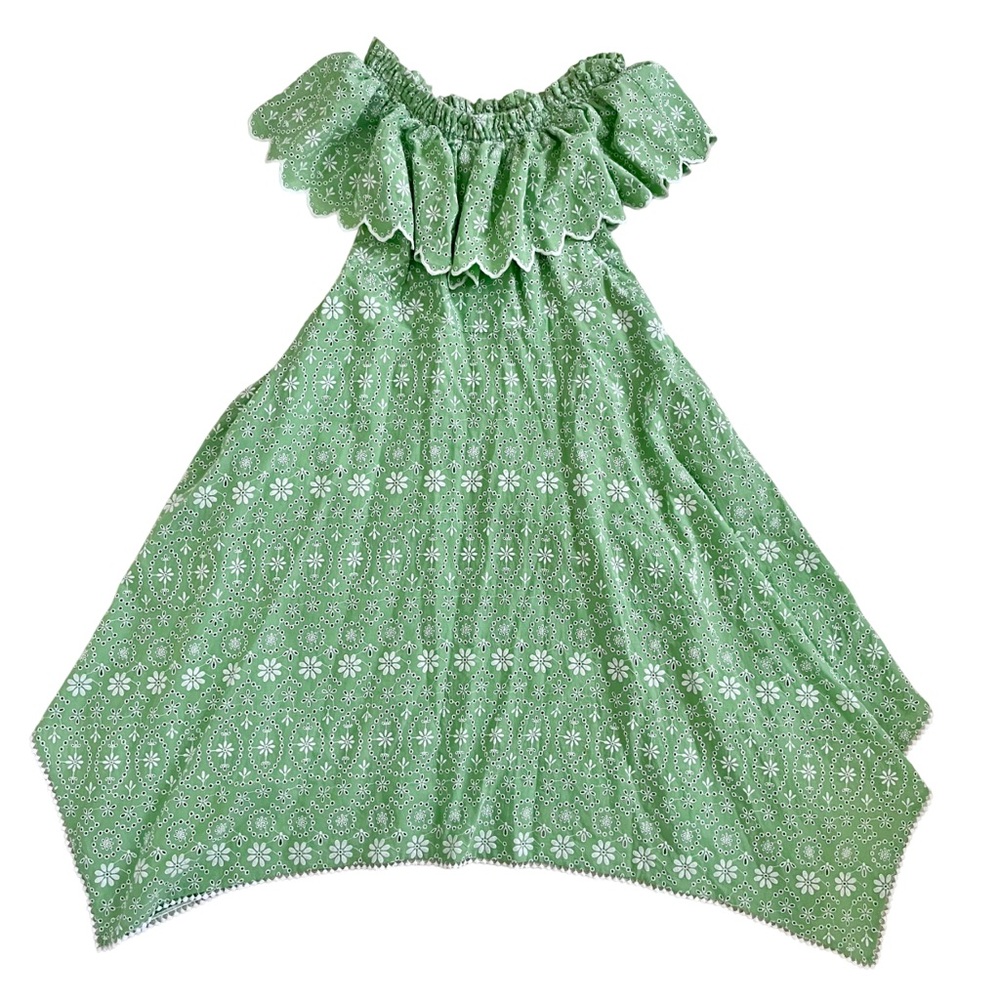 Charo Ruiz Ibiza Khadi Off-the-Shoulder Ruffled Eyelet Mint Green Dress Large - Picture 2 of 9